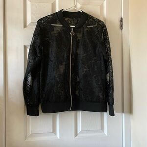 Black lace bomber jacket